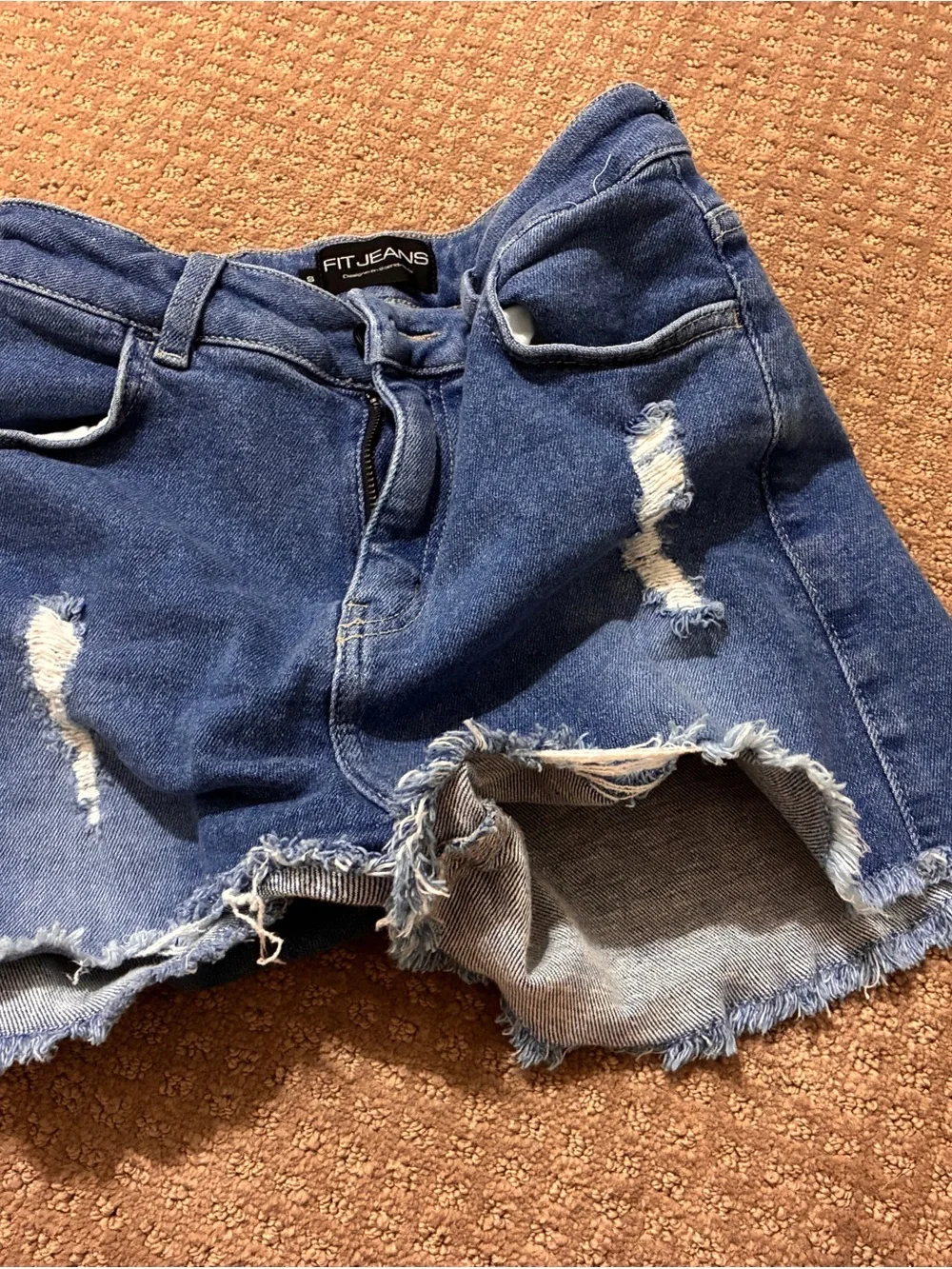 FITJEANS Women's Ripped Dark Blue Denim Cutoff Shorts